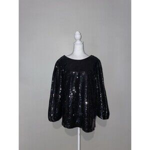 Crown & Ivy XL Black Sequin Pullover Top Glam Date Night Sparkly Chic